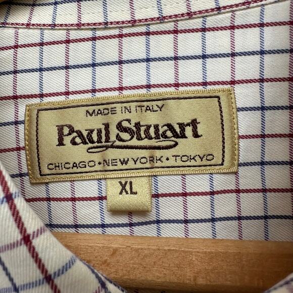 Paul Stuart Made in Italy Check Cotton Dress Shirt XL Red Blue Plaid - Picture 2 of 6